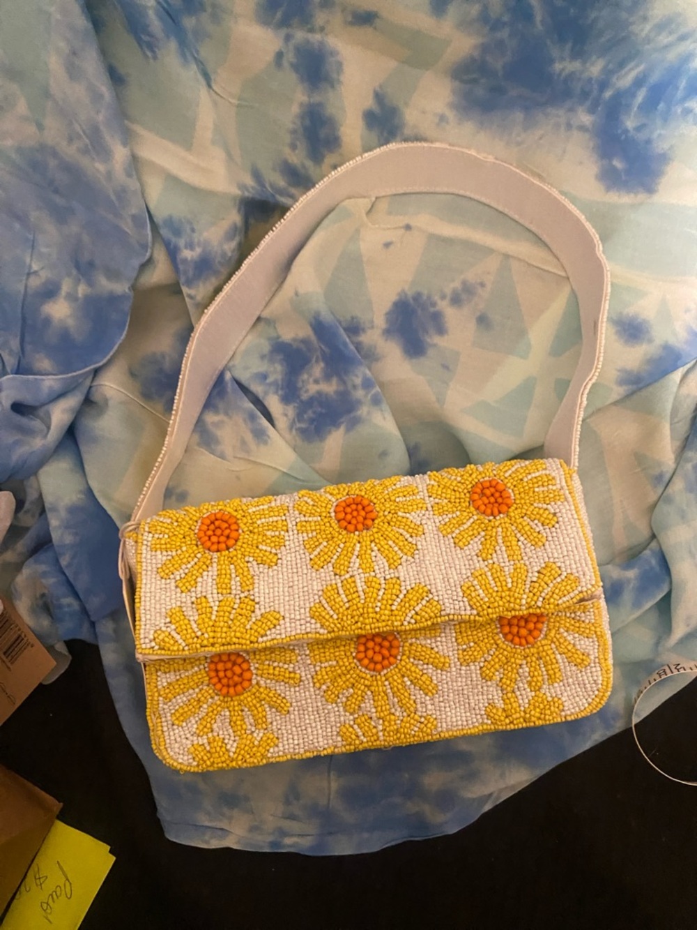 Sol and Mer Beaded Daisy Shoulder Bag in Yellow nwt 9x6”